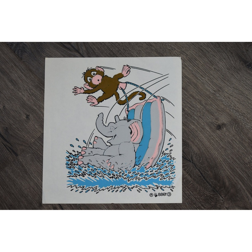 Vintage 70s Elephant Monkey Iron On Transfer Retro T-Shirt Graphic DIY Craft